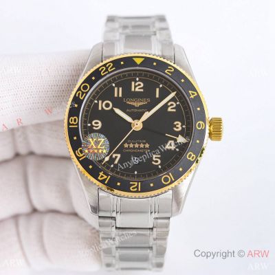 Swiss Copy Longines Spirit Zulu Time 2836 Half Gold Steel Watch